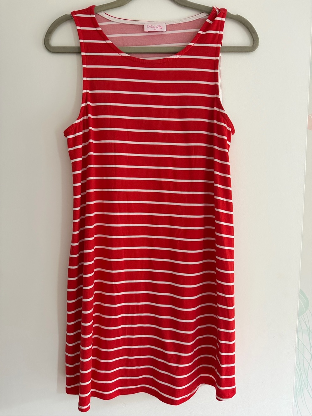 Pink Lily Striped Red Sleeveless Shift Dress size m